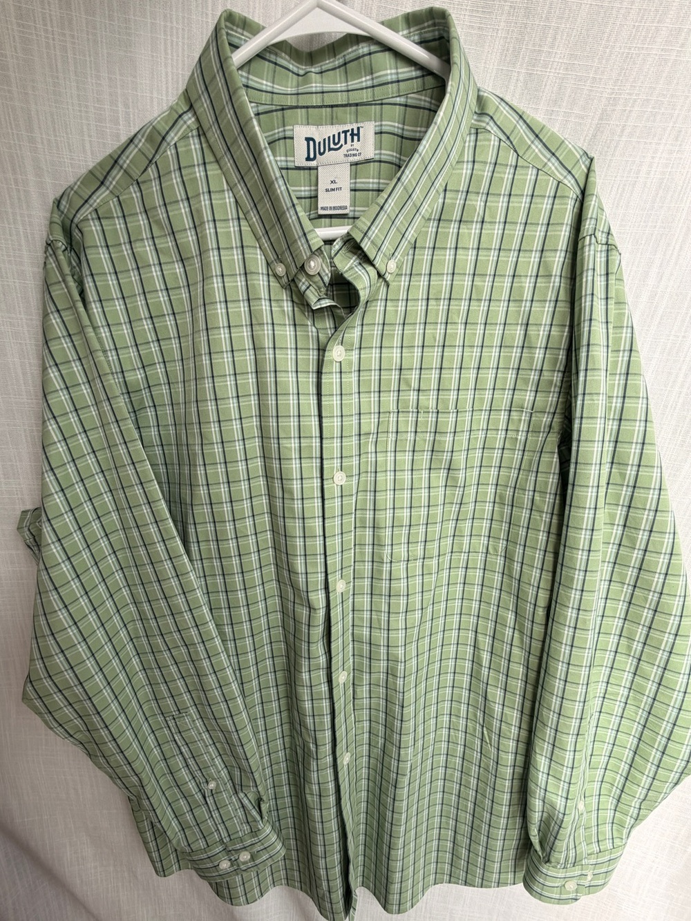 DULUTH WRINKLEFIGHTER RELAXED FIT LONG SLEEVE GREEN GLACIAL PLAID SHIRT XL